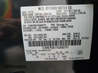 2015 Lincoln MKS with VIN 1LNHL9DK1FG600791, listed as a Copart auction lot 49575395 with 80,391 mi miles and Salvage Title. Bid and sale history available at carsss.com. Image 14.