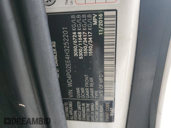 2017 Mercedes-Benz Metris Passenger with VIN WD4PG2EE4H3252201, listed as a Copart auction lot 54687135 with 153,793 mi miles and Clean Title. Bid and sale history available at carsss.com. Image 12.