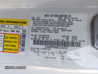 2021 Ford Mustang EcoBoost with VIN 1FA6P8TH6M5155737, listed as a IAAI auction lot 42389839 with 39,754 mi miles and . Bid and sale history available at DreamBid. Image 9.