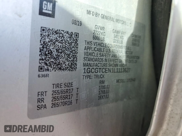 2020 Chevrolet Colorado 4WD LT with VIN 1GCGTCEN1L1113627, listed as a Copart auction lot 54939715 with 71,227 mi miles and Salvage title. Bid and sale history available at DreamBid. Image 12.