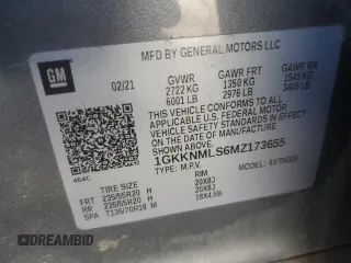 2021 GMC Acadia SLT with VIN 1GKKNMLS6MZ173655, listed as a Copart auction lot 44964875 with 127,669 mi miles and Salvage title. Bid and sale history available at DreamBid. Image 13.