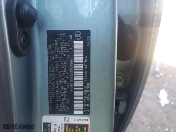 2010 Toyota Camry with VIN 4T4BF3EK5AR038693, listed as a Copart auction lot 49376765 with 169,615 mi miles and Salvage Title. Bid and sale history available at carsss.com. Image 14.