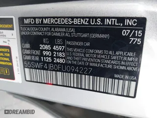 2015 Mercedes-Benz C-Class C 300 with VIN 55SWF4JB0FU094227, listed as a IAAI auction lot 41043240 with 99,337 mi miles. Bid and sale history available at carsss.com. Image 9.