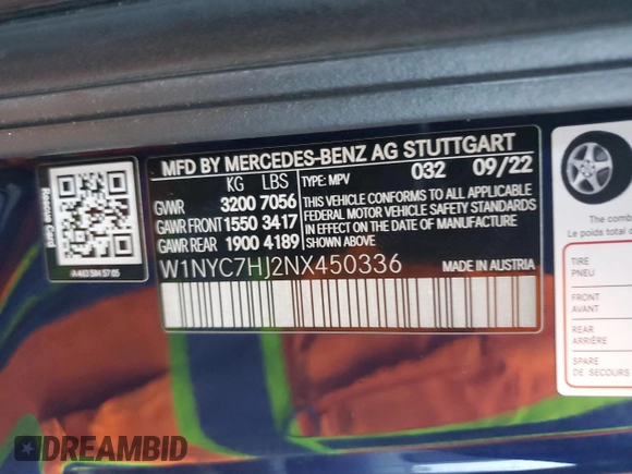 2022 Mercedes-Benz G 63 AMG z VIN W1NYC7HJ2NX450336, wystawiony jako Copart lot #43781705 z przebiegiem 26 974 mil mil oraz Szkoda całkowita • Salvage title. Historia ofert i sprzedaży dostępna na DreamBid. Obrazek 13.