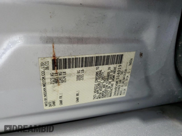 2021 Nissan Maxima SV z VIN 1N4AA6CV6MC514019, wystawiony jako Copart lot #51471885 z przebiegiem 85 114 mil mil oraz Szkoda całkowita • Salvage title. Historia ofert i sprzedaży dostępna na DreamBid. Obrazek 12.