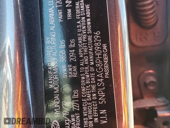 2023 Hyundai Elantra SEL with VIN 5NPLS4AG8PH098296, listed as a Copart auction lot 54489315 with 30,254 mi miles and Salvage Title. Bid and sale history available at DreamBid. Image 12.