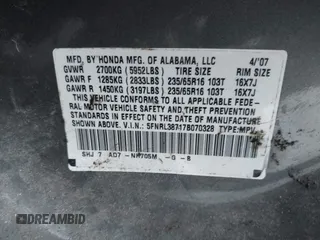 2007 Honda Odyssey EX-L z VIN 5FNRL38717B070328, wystawiony jako IAAI lot #41696829 z przebiegiem 171 229 mil mil oraz . Historia ofert i sprzedaży dostępna na DreamBid. Obrazek 9.