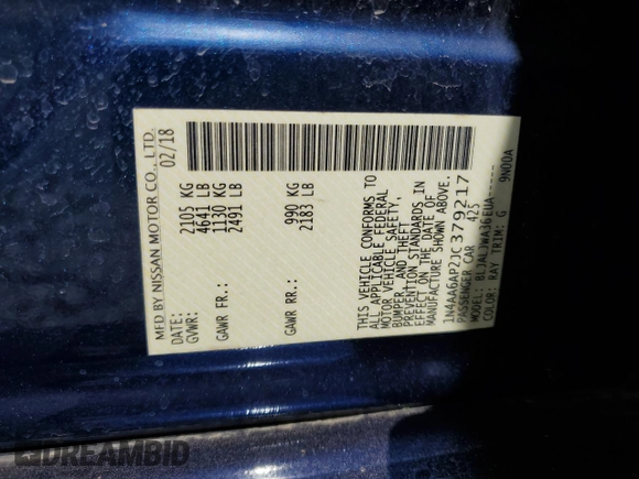 2018 Nissan Maxima SV z VIN 1N4AA6AP2JC379217, wystawiony jako Copart lot #64887215 z przebiegiem 153 063 mil mil oraz Szkoda całkowita • Salvage title. Historia ofert i sprzedaży dostępna na DreamBid. Obrazek 12.