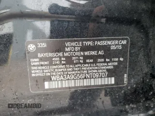 2015 BMW 3 Series 335i z VIN WBA3A9G56FNT09707, wystawiony jako Copart lot #60663484 z przebiegiem 74 355 mil mil oraz Szkoda całkowita • Salvage title. Historia ofert i sprzedaży dostępna na DreamBid. Obrazek 12.