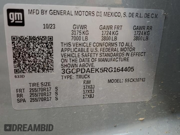 2024 Chevrolet Silverado 1500 with VIN 3GCPDAEK5RG164405, listed as a Copart auction lot 47142305 with 24,213 mi miles and Salvage Title. Bid and sale history available at DreamBid. Image 13.