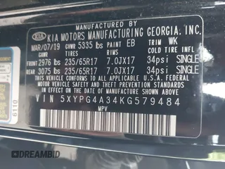 2019 Kia Sorento LX with VIN 5XYPG4A34KG579484, listed as a IAAI auction lot 40971250 with 142,327 mi miles. Bid and sale history available at carsss.com. Image 9.