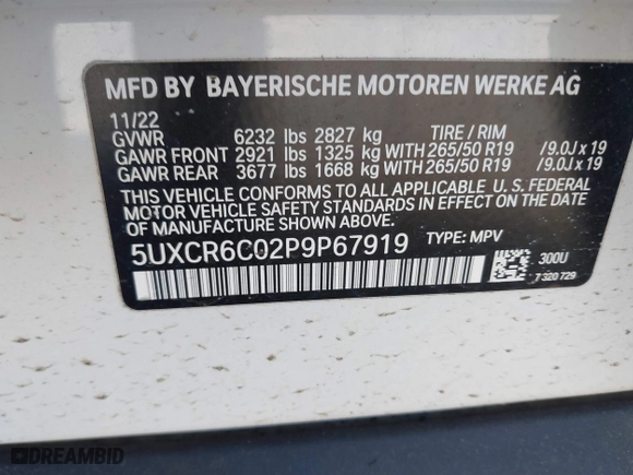 2023 BMW X5 xDrive40i with VIN 5UXCR6C02P9P67919, listed as a IAAI auction lot 41656502 with 18,787 mi miles. Bid and sale history available at carsss.com. Image 9.