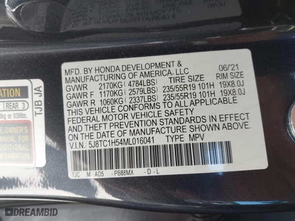 2021 Acura RDX w/Technology Package with VIN 5J8TC1H54ML016041, listed as a IAAI auction lot 41855161 with 33,876 mi miles. Bid and sale history available at carsss.com. Image 9.