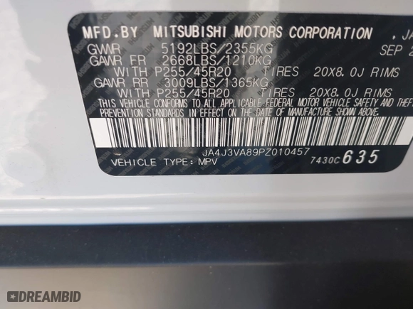2023 Mitsubishi Outlander SEL with VIN JA4J3VA89PZ010457, listed as a IAAI auction lot 40699749 with 10,429 mi miles. Bid and sale history available at carsss.com. Image 9.