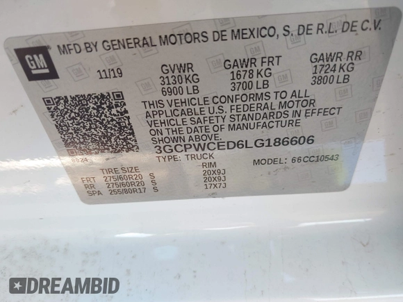 2020 Chevrolet Silverado 1500 LT with VIN 3GCPWCED6LG186606, listed as a IAAI auction lot 41370483 with 97,432 mi miles. Bid and sale history available at carsss.com. Image 9.