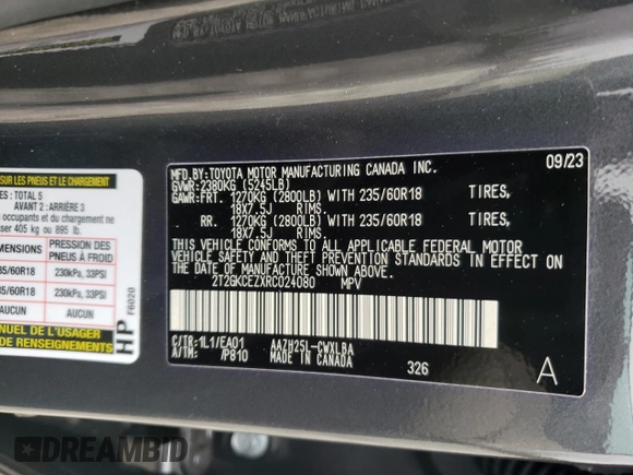 2024 Lexus NX 350h Premium z VIN 2T2GKCEZXRC024080, wystawiony jako Copart lot #51168175 z przebiegiem 8 363 mil mil oraz Szkoda całkowita • Salvage title. Historia ofert i sprzedaży dostępna na DreamBid. Obrazek 14.