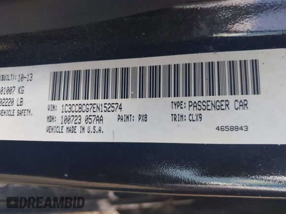 2014 Chrysler 200 Limited with VIN 1C3CCBCG7EN152574, listed as a IAAI auction lot 42177483 with 53,898 mi miles and . Bid and sale history available at DreamBid. Image 9.