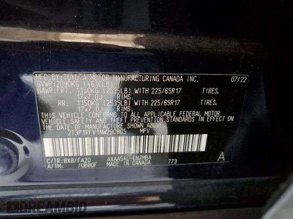 2022 Toyota RAV4 XLE z VIN 2T3P1RFV1NW290805, wystawiony jako Copart lot #62831595 z przebiegiem 61 392 mil mil oraz Szkoda całkowita • Salvage title. Historia ofert i sprzedaży dostępna na DreamBid. Obrazek 13.