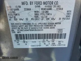 2009 Ford Escape Limited with VIN 1FMCU04769KB22223, listed as a Copart auction lot 46151335 with 191,329 mi miles and Salvage Title. Bid and sale history available at carsss.com. Image 13.