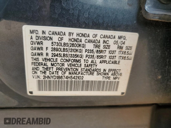 2004 Acura MDX Touring Pkg with VIN 2HNYD18674H542102, listed as a Copart auction lot 53645454 with 125,971 mi miles and Clean Title. Bid and sale history available at carsss.com. Image 13.