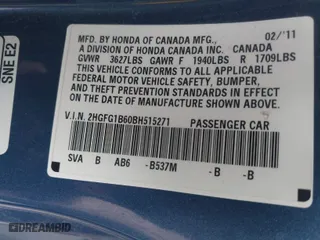 2011 Honda Civic Cpe LX with VIN 2HGFG1B60BH515271, listed as a IAAI auction lot 41593344 with 118,569 mi miles. Bid and sale history available at carsss.com. Image 9.
