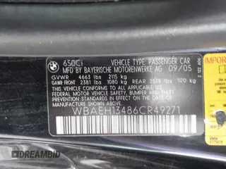 2006 BMW 6 Series 650Ci with VIN WBAEH13486CR49271, listed as a IAAI auction lot 41916357 with 170,852 mi miles. Bid and sale history available at carsss.com. Image 9.