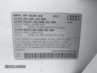 2021 Audi Q5 Premium Plus z VIN WA1E2AFY5M2071265, wystawiony jako IAAI lot #42348388 z przebiegiem 25 924 mil mil oraz . Historia ofert i sprzedaży dostępna na DreamBid. Obrazek 9.