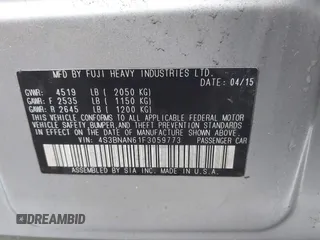 2015 Subaru Legacy Limited with VIN 4S3BNAN61F3059773, listed as a IAAI auction lot 42119456 with 60,275 mi miles and . Bid and sale history available at carsss.com. Image 9.