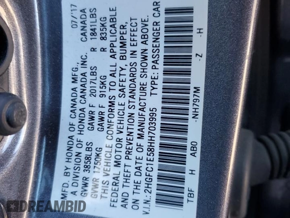 2017 Honda Civic Sedan Si with VIN 2HGFC1E58HH703995, listed as a Copart auction lot 87746465 with 108,227 mi miles and Salvage Title. Bid and sale history available at carsss.com. Image 12.