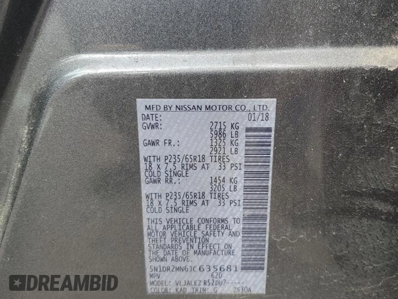 2018 Nissan Pathfinder SL с VIN 5N1DR2MN6JC635681, выставлен на аукционе Copart как лот 65203275 с пробегом 171 892 миль миль и Чистый • Clean title. История ставок и продаж доступна на DreamBid. Изображение 13.