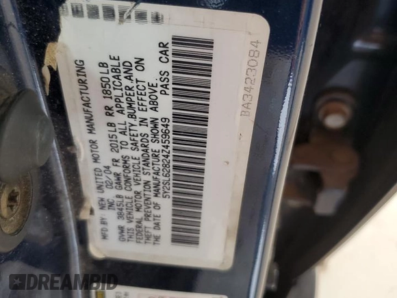 2004 Pontiac Vibe with VIN 5Y2SL62824Z459649, listed as a Copart auction lot 59057345 with 220,515 mi miles and Salvage title. Bid and sale history available at DreamBid. Image 12.