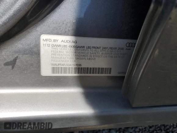 2013 Audi A4 Premium Plus z VIN WAUFFAFL5DA157035, wystawiony jako Copart lot #59768315 z przebiegiem 128 959 mil mil oraz Szkoda całkowita • Salvage title. Historia ofert i sprzedaży dostępna na DreamBid. Obrazek 12.