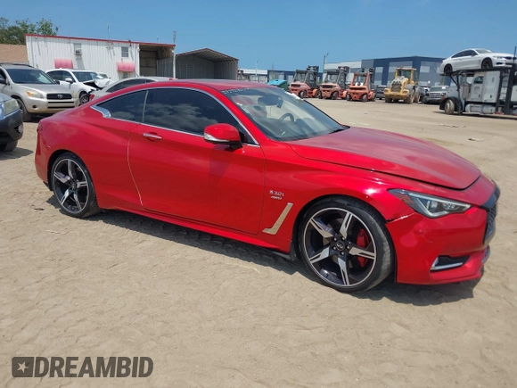 2018 Infiniti Q60 Red Sport 400 with VIN JN1FV7EL9JM630801, listed as a IAAI auction lot 42213699 with 76,759 mi miles and . Bid and sale history available at DreamBid. Image 1.