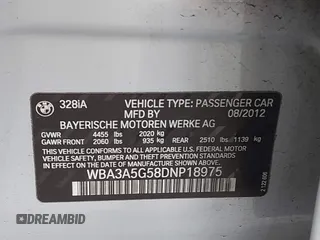 2013 BMW 3 Series 328i z VIN WBA3A5G58DNP18975, wystawiony jako IAAI lot #42401081 z przebiegiem 133 315 mil mil oraz . Historia ofert i sprzedaży dostępna na DreamBid. Obrazek 9.