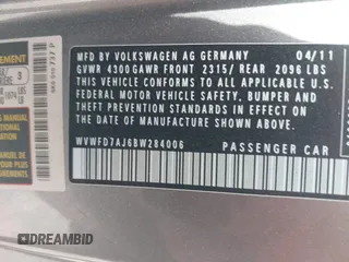 2011 Volkswagen GTI PZEV с VIN WVWFD7AJ6BW284006, выставлен на аукционе IAAI как лот 42177588 с пробегом 144 168 миль миль и . История ставок и продаж доступна на DreamBid. Изображение 9.