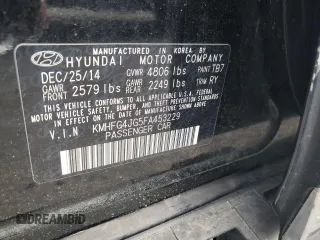 2015 Hyundai Azera with VIN KMHFG4JG5FA453229, listed as a Copart auction lot 51498275 with Not provided miles and Salvage title. Bid and sale history available at DreamBid. Image 12.