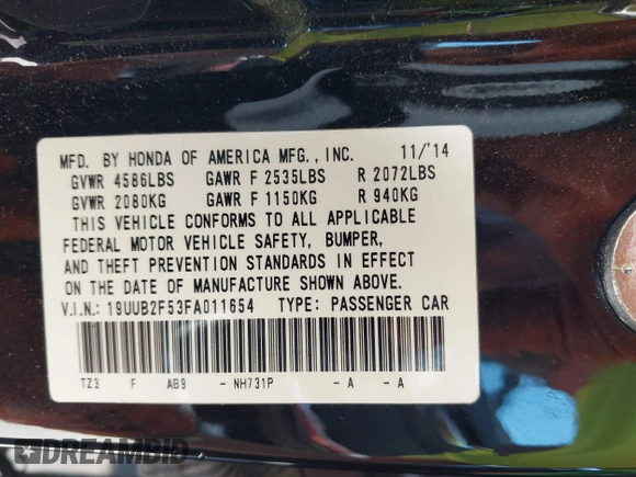 2015 Acura TLX Technology z VIN 19UUB2F53FA011654, wystawiony jako IAAI lot #42286793 z przebiegiem 158 411 mil mil oraz . Historia ofert i sprzedaży dostępna na DreamBid. Obrazek 9.