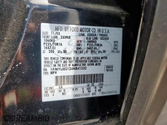 2004 Ford Escape XLT z VIN 1FMYU03124KB41332, wystawiony jako Copart lot #62335725 z przebiegiem Nie podano mil oraz Czysty tytuł • Clean title. Historia ofert i sprzedaży dostępna na DreamBid. Obrazek 13.