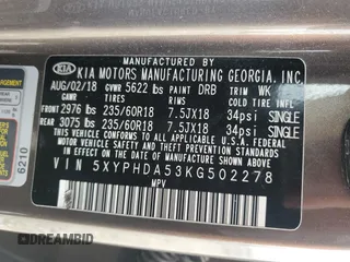 2019 Kia Sorento EX with VIN 5XYPHDA53KG502278, listed as a Copart auction lot 56567525 with 108,409 mi miles and Salvage title. Bid and sale history available at DreamBid. Image 12.