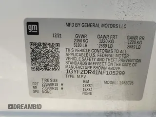 2022 Cadillac XT4 AWD Premium Luxury with VIN 1GYFZDR41NF105299, listed as a IAAI auction lot 41257154 with 34,904 mi miles and . Bid and sale history available at carsss.com. Image 9.