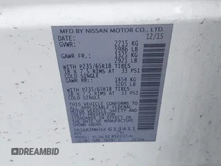 2016 Nissan Pathfinder S with VIN 5N1AR2MN5GC613411, listed as a IAAI auction lot 41930651 with 277,992 mi miles and . Bid and sale history available at DreamBid. Image 9.