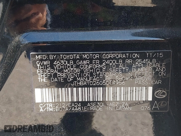 2016 Lexus IS 200t z VIN JTHBA1D26G5014956, wystawiony jako IAAI lot #41837437 z przebiegiem 156 568 mil mil oraz . Historia ofert i sprzedaży dostępna na DreamBid. Obrazek 9.