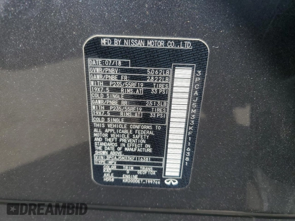 2019 Infiniti QX50 Essential с VIN 3PCAJ5M33KF116381, выставлен на аукционе Copart как лот 56003005 с пробегом 49 932 миль миль и Списание • Salvage title. История ставок и продаж доступна на DreamBid. Изображение 14.