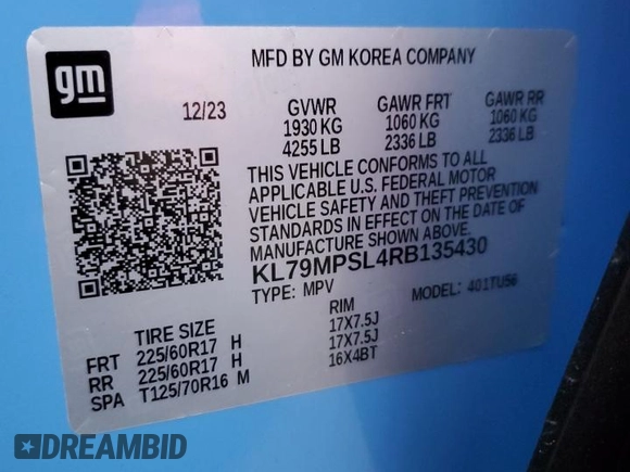 2024 Chevrolet TrailBlazer LT with VIN KL79MPSL4RB135430, listed as a Copart auction lot 80731624 with 2,192 mi miles and Salvage Title. Bid and sale history available at DreamBid. Image 12.