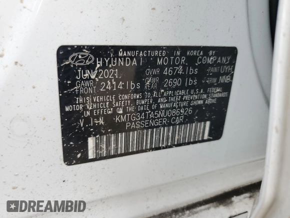 2022 Genesis G70 2.0T with VIN KMTG34TA5NU086926, listed as a Copart auction lot 74188744 with 39,898 mi miles and Salvage Title. Bid and sale history available at DreamBid. Image 12.