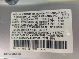 2016 Honda CR-V EX z VIN 2HKRM4H54GH636307, wystawiony jako IAAI lot #42249155 z przebiegiem 182 349 mil mil oraz . Historia ofert i sprzedaży dostępna na DreamBid. Obrazek 9.