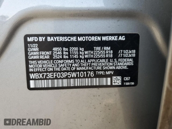 2023 BMW X1 xDrive28i with VIN WBX73EF03P5W10176, listed as a Copart auction lot 49379045 with Not Provided miles and Salvage Title. Bid and sale history available at DreamBid. Image 13.