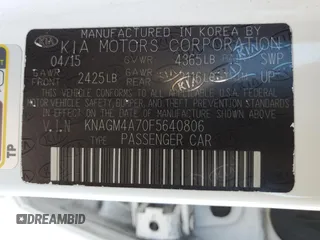 2015 Kia Optima LX with VIN KNAGM4A70F5640806, listed as a Copart auction lot 50364795 with 96,393 mi miles and Salvage Title. Bid and sale history available at carsss.com. Image 14.