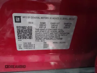 2019 Chevrolet Trax LT with VIN 3GNCJPSB2KL175848, listed as a IAAI auction lot 40926734 with 68,400 mi miles. Bid and sale history available at carsss.com. Image 9.