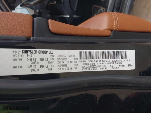 2012 Jeep Grand Cherokee Overland with VIN 1C4RJFCG3CC148601, listed as a IAAI auction lot 41717658 with 127,681 mi miles. Bid and sale history available at carsss.com. Image 9.